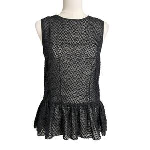 H&M Tunic Top Womens 4 Black Textured Sheer Chiffon Ruffle Peplum Party Blouse